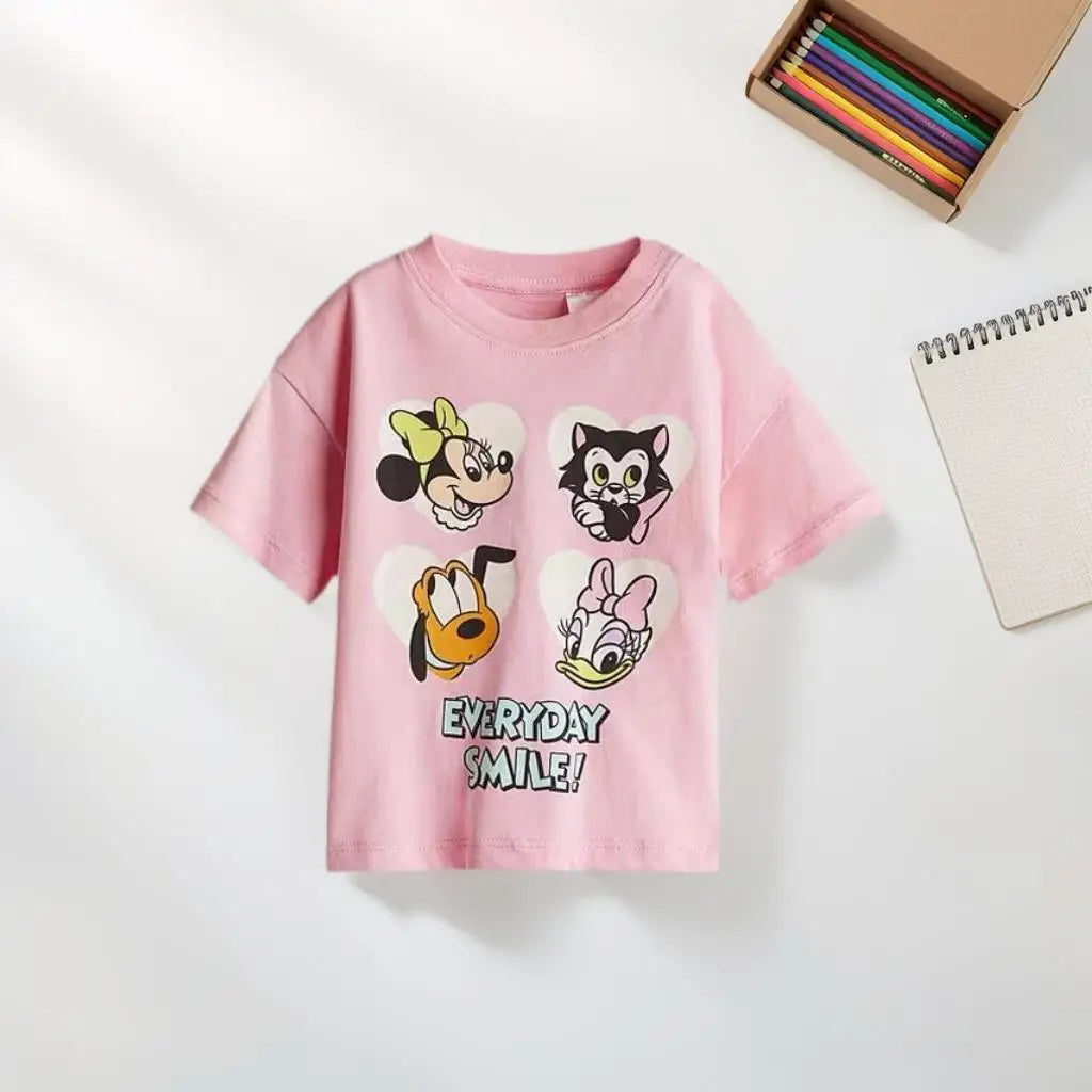 Fashion Simple Kids Clothes T-shirt Summer Children's Wear Tops Short Sleeve Tees Printed Cartoon Cotton Casual Tshirts 9m-7y
