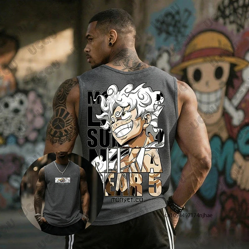 2026 Hot Anime One Piece Luffy Gear 5 Print Sleeveless T-shirt For Men Summer Sports Fitness Vest Tank Top Casual Gym Unisex Top