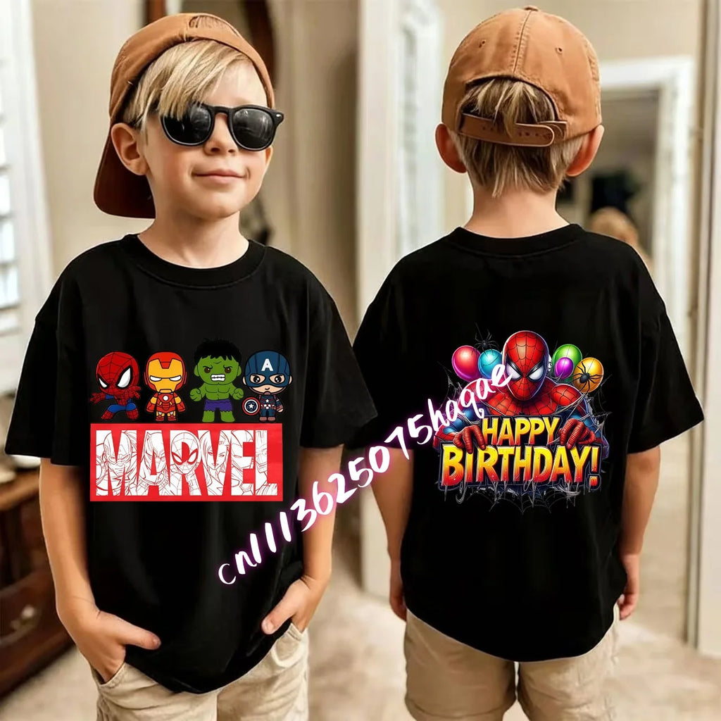 Kids Summer Cute Spider-Man Print Children's Short-Sleeved T-Shirt for Girls Boys 100% Cotton - Fashionable Short Sleeve