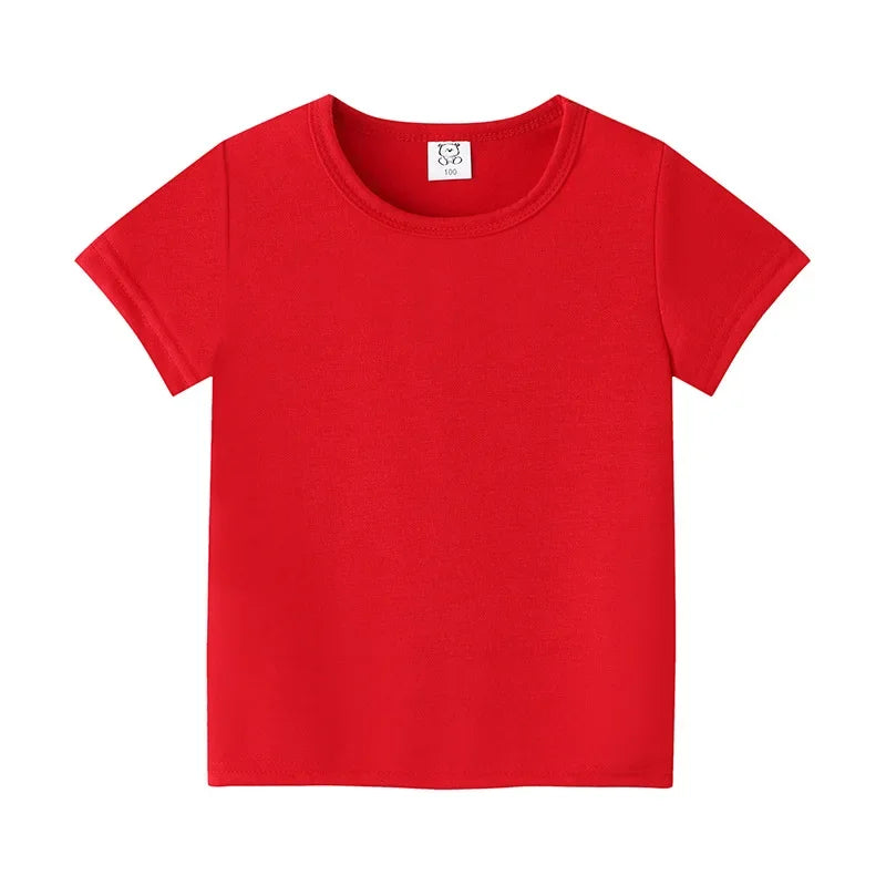 2-12Years Summer children's short sleeve T-shirt cotton baby clothes boys girls blank Infant T-shirt Kids shirt solid tees tops