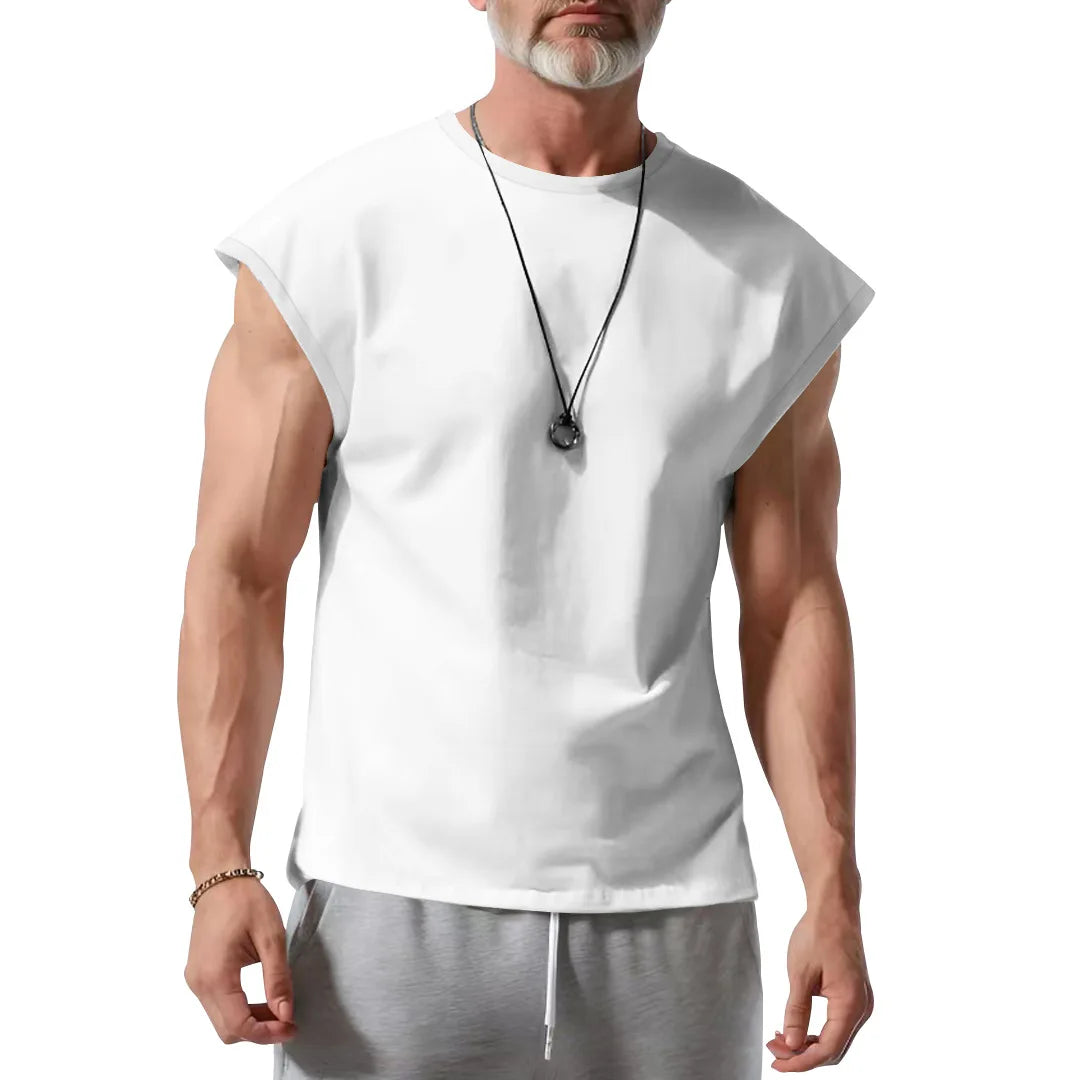 Amazon cross-border American summer new vest men's loose youth casual solid color thin shoulder T-shirt for men