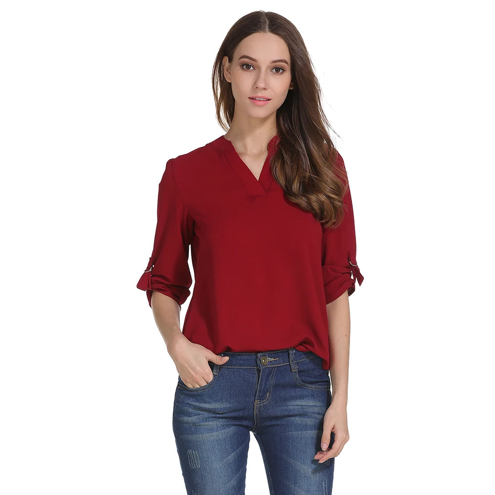 Plus Size Blouse Clothing Women Long Sleeve Shirt Chiffon Blouse Ladies Top