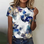 Women's T-Shirts Flowers Fashion Print O Neck Short Sleeve Tees O-Neck Personality Women Summer Harajuku Loose Female Clothing