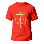 God Wins Christian Faith Cross T-Shirt Men Fashion Women's Tshirts Summer Fashion Tee Shirts Harajuku Shirts Casual Camisetas