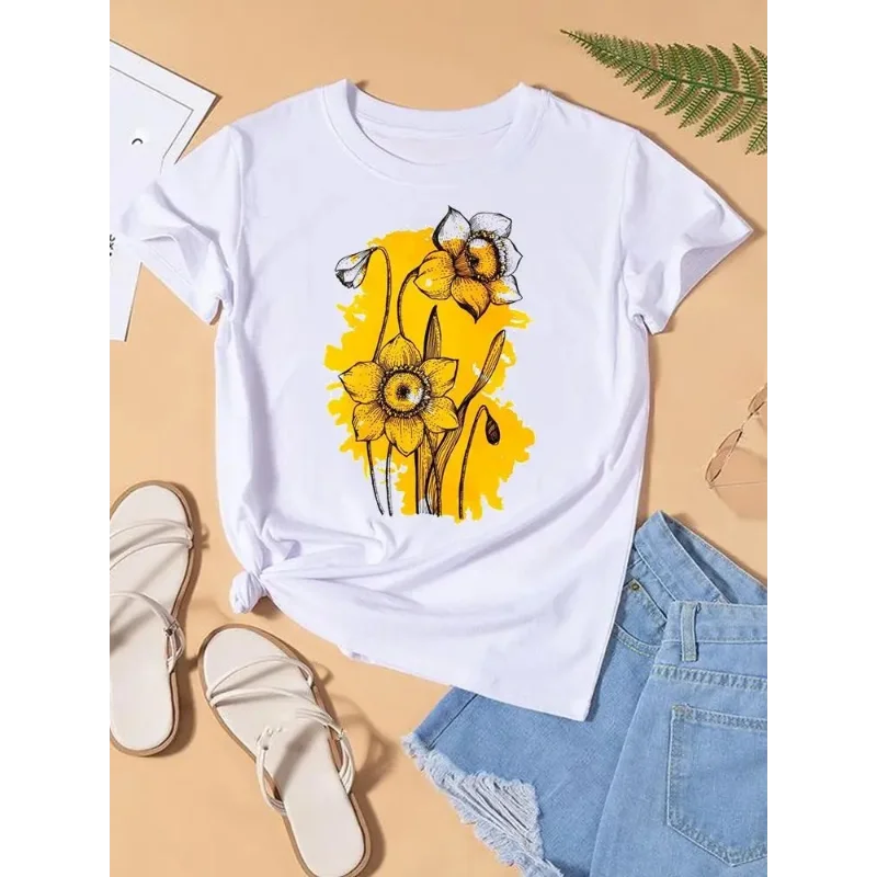 Graphic T-shirt Women Top Lady Female Shirt Tee Flower Carto Women Clothes Aesthetic Clothes Tops