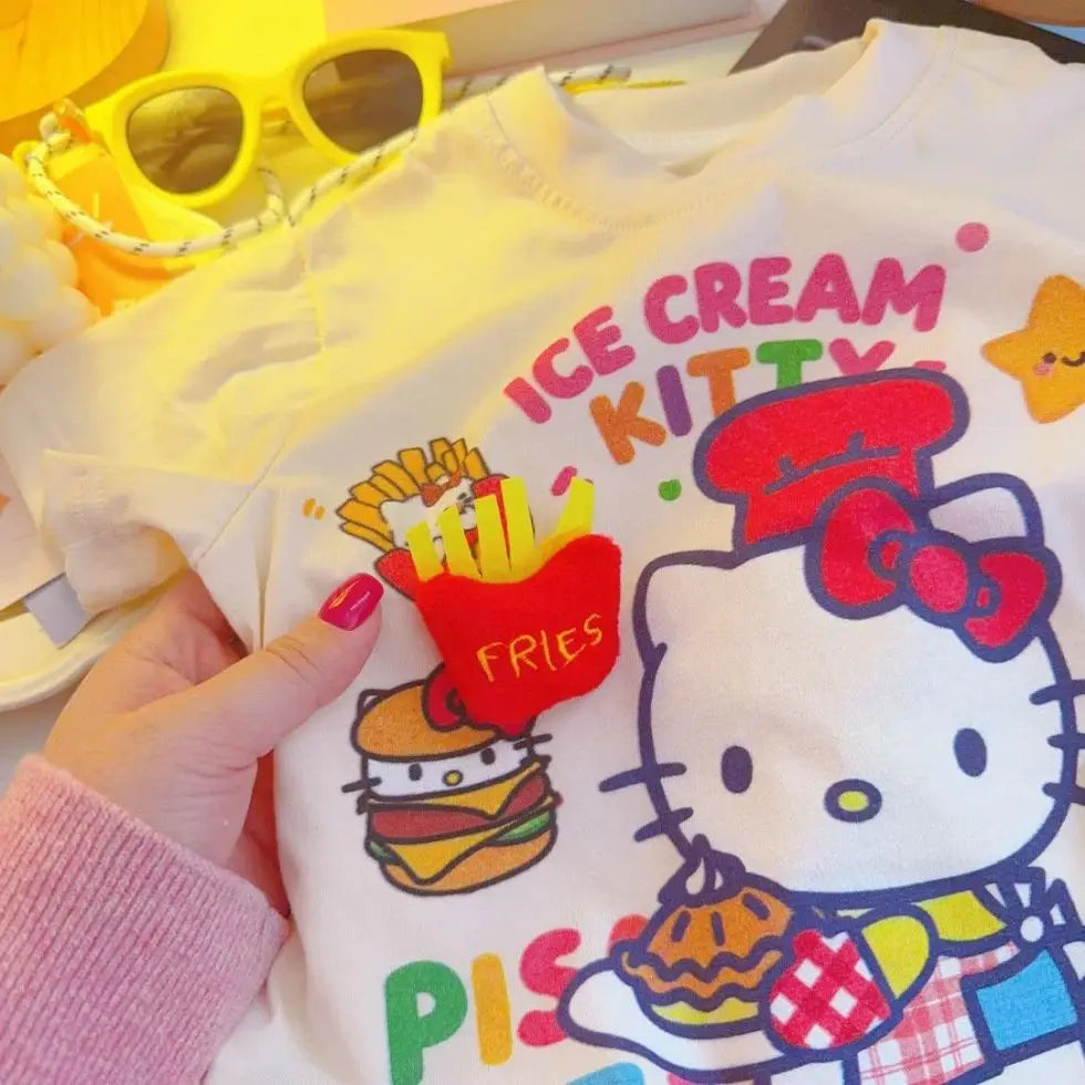 2026 Hot Sanrio Summer Baby Girls Clothes Kid Children Cute Hello Kitty Printed T-shirts Cartoon Short Sleeve Top Outfits