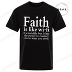 Men's Street Wear Faith Is Like Wifi God Jesus Religious Christian Funny T-shirt Short Sleeve Streetwear Summer T Shirts Men Top