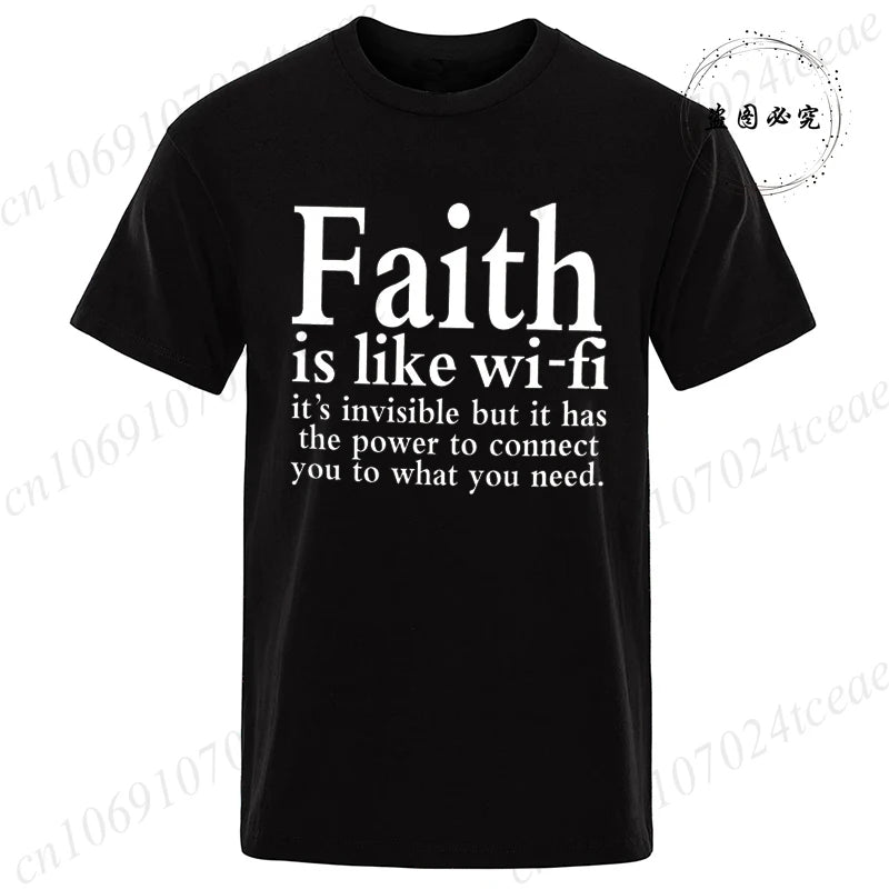 Men's Street Wear Faith Is Like Wifi God Jesus Religious Christian Funny T-shirt Short Sleeve Streetwear Summer T Shirts Men Top