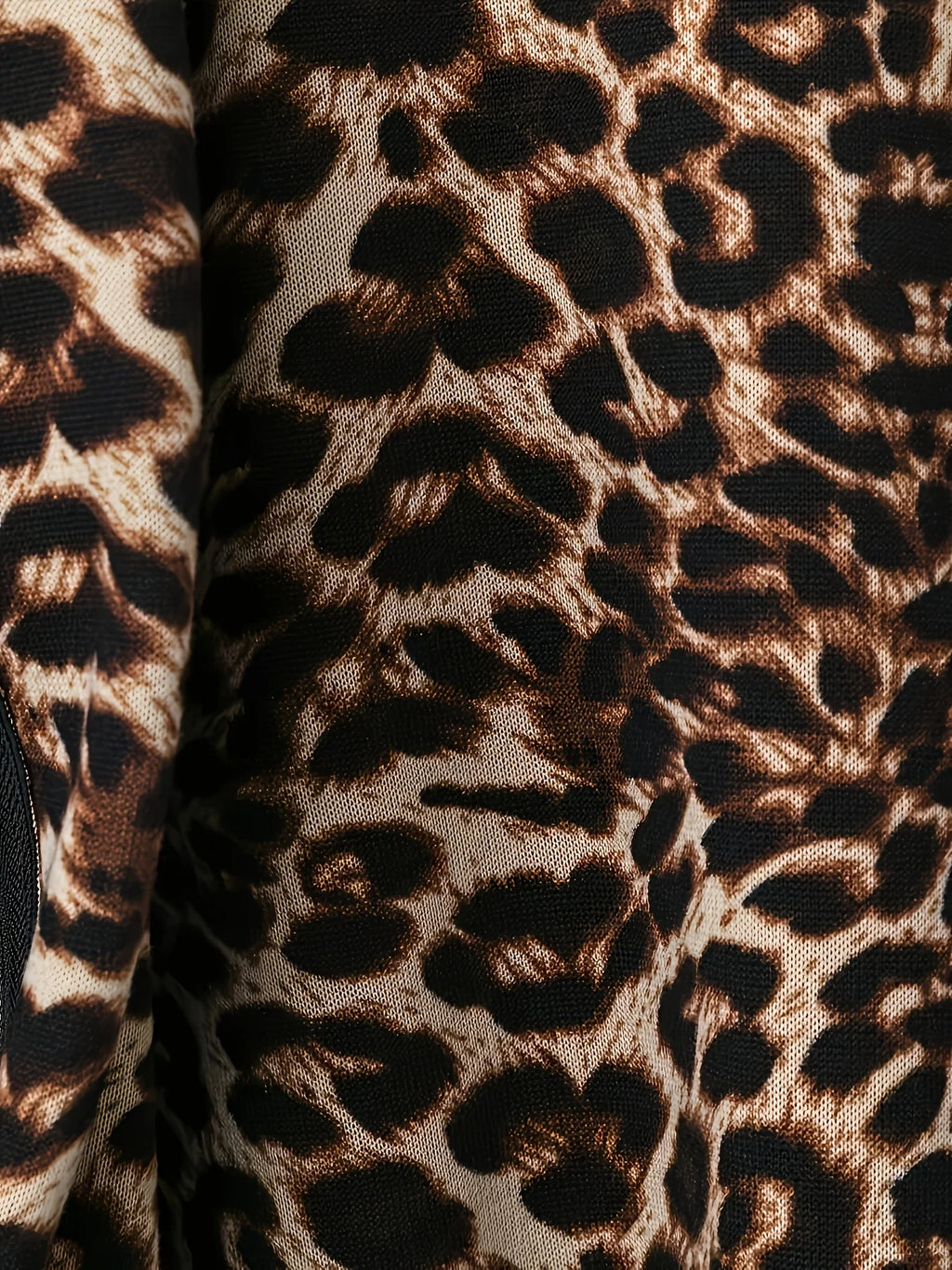 Large size autumn new leopard print casual solid color jacket for women, long sleeved zipper jacket