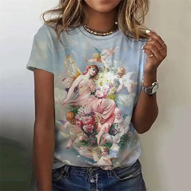 Fashion Women's T-shirt With Cute Peacock Graphic 3D Printed Short Sleeve Summer T-shirts Oversized Loose Women's Clothing