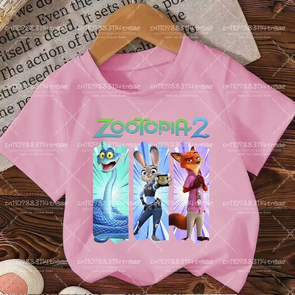 2026 Summer Children Girl Boy Cotton Clothes  Zootopia Cartoon Prints T-shirts Fashion Kid Baby Short Sleeve Crew Neck Top