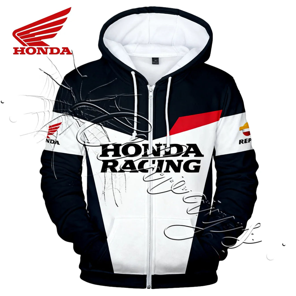 2026 New Autumn and Winter Fashion Design Motorcycle Suit Honda Racing Enthusiast Outdoor Sports Hooded Jacket Zipper Sweatshirt