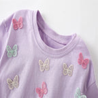 Jumping Meters 3-8T Animals Summer Girls Tshirts Butterflies Applique Short Sleeve Baby Clothes Embroidery Children's Tees
