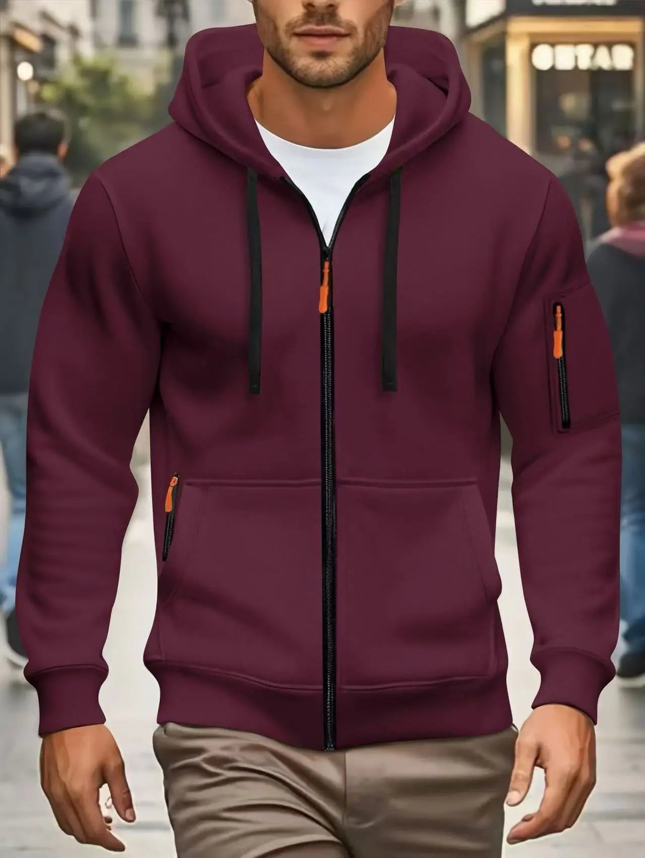 Men autumn and winter New Hoodies Long Sleeve Sweatshirt pocket Zipper Design Hooded Sweatshirt  Men Sportswear Casual Jacket