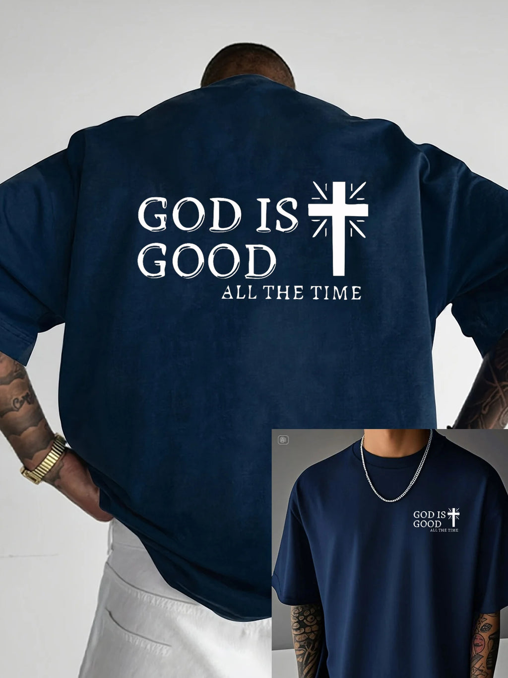 Men's Summer 100% Cotton Casual God is a Good Faith Double sided Printed Loose Sport Round Neck Short Sleeve T-shirt Versatile T