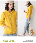 Women Hoodies 100% Cotton Spring Autumn Loose Long Sleeve Pullovers Solid Casual Ladies Outerwear Hooded Hoodie Womens Clothing