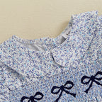 0-18M Infant Baby Girls Bowknot Embroidered Rompers Lovely Floral Print Doll Collar Short Sleeve Bubble Jumpsuits for Newborn