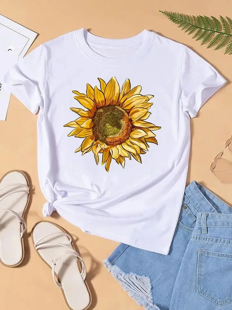 Graphic T-shirt Women Top Lady Female Shirt Tee Flower Carto Women Clothes Aesthetic Clothes Tops