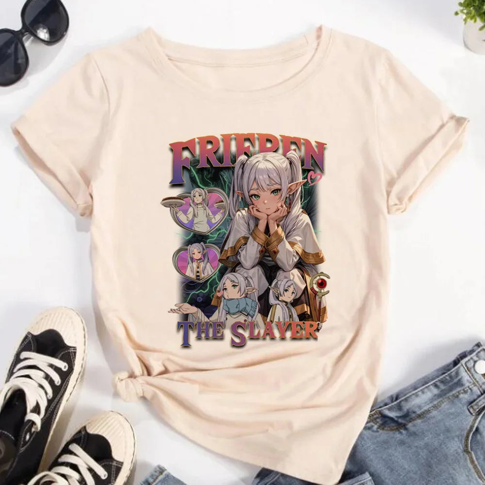 Frieren Tshirt Women Streetwear Anime Funny T-shirts Girl Y2k Designer Funny Female Clothing