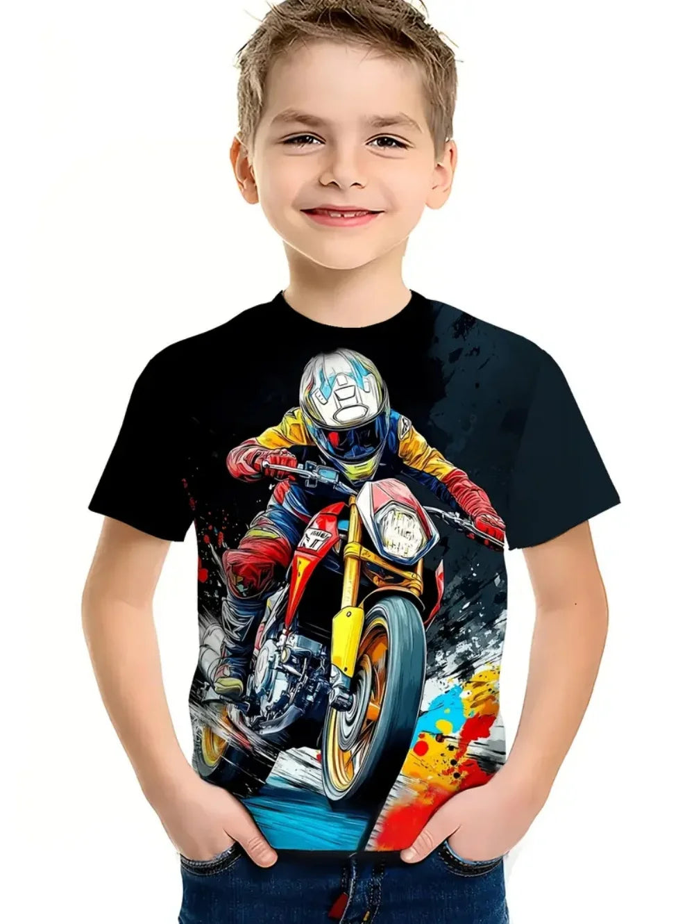 Cool Car Boy's T-Shirt Fashion 3D Print Summer Kids Short Sleeve Tops Lightweight Tees Outdoor Comfortable Children's Clothing