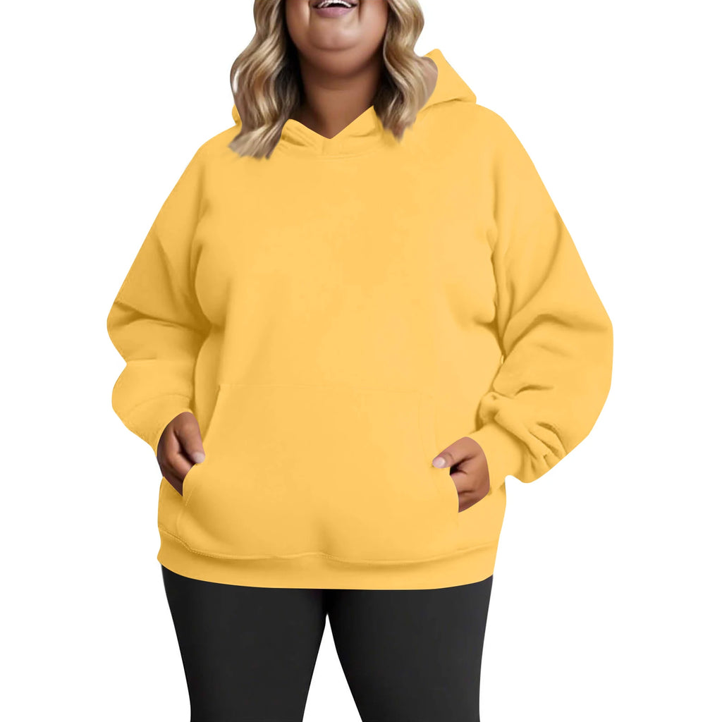 Plus Size Hooded Sweatshirt for Women Fall Fashion Casual Solid Color Pocket Hoodies Women's Clothing Street Hip Hop Hoody