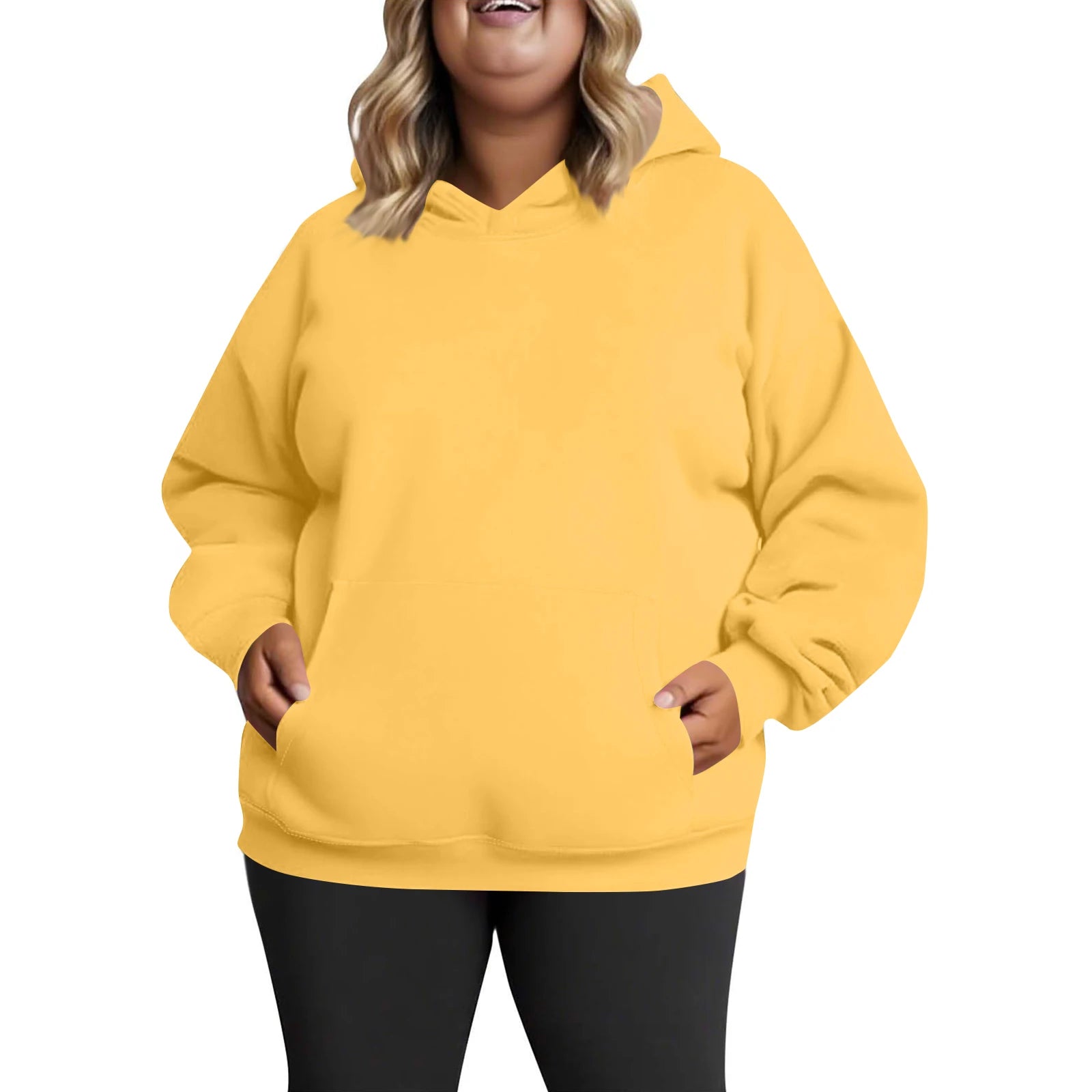 Plus Size Hooded Sweatshirt for Women Fall Fashion Casual Solid Color Pocket Hoodies Women's Clothing Street Hip Hop Hoody