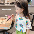 1pcs Summer Kids Flower Print Tops Clothes Girls Korean Style Shirt Children Short Sleeve T-shirts Child Casual Comfort T Shirs