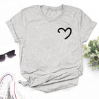 New Women T Shirt Cute Than Heart Printed T-shirt Fashion Love Heart Loose Short Sleevs Round Neck T-shirt Casual Female Tops