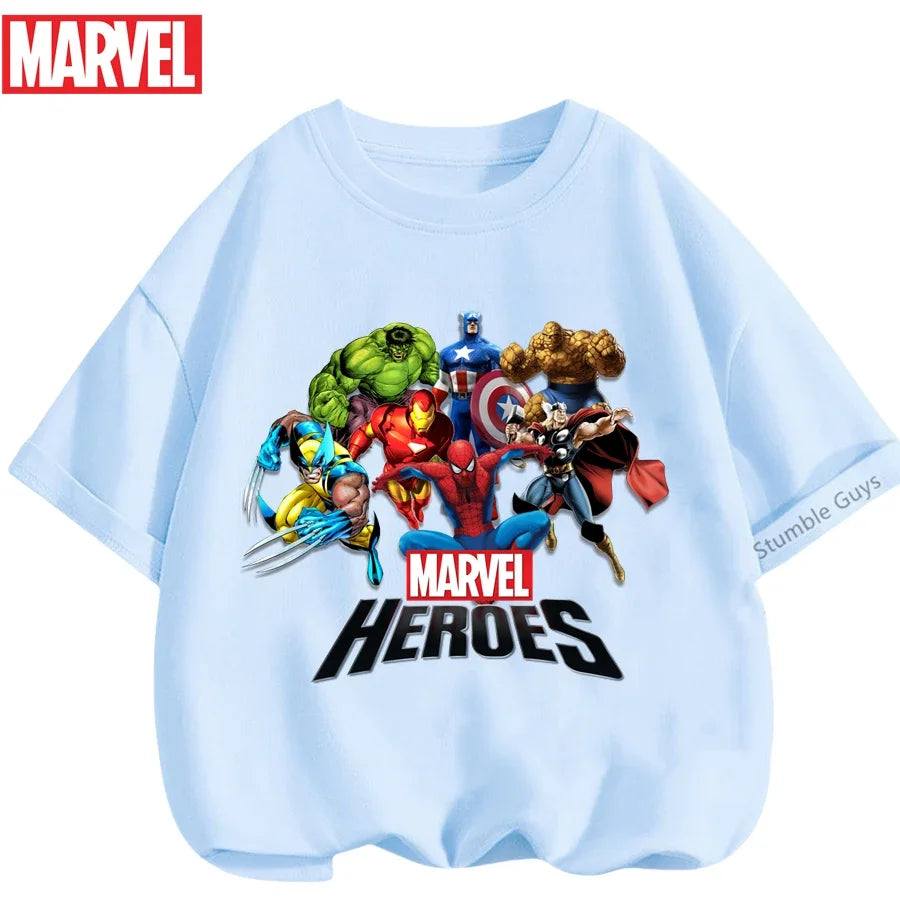 Summer Boys Girls Hulk T-Shirt 3-14 Years Marvel Super Hero Kids Spiderman Breathable Short Sleeve Avengers Soft Tee