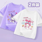 2pcs/pack Sanrio Summer Baby Girls Clothes Children Kuromi Printed Short Sleeve T-shirts Kid Cotton Cartoon Breathable Soft Top