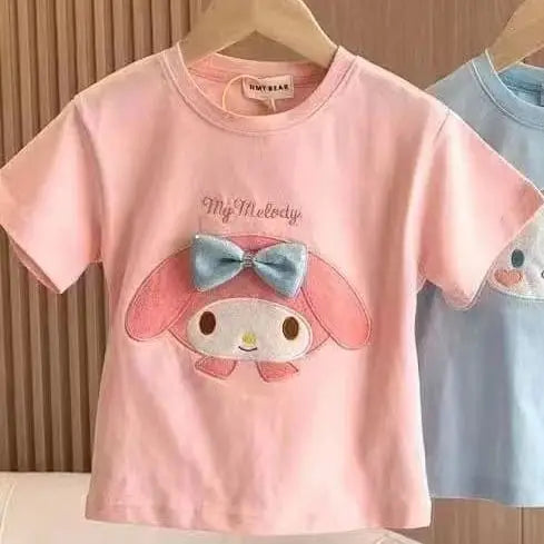 2026 New Cartoon Sanrio Kuromi My Melody Cinnamoroll Girls Short Sleeve T-Shirt Summer Kawaii Children'S Clothes Gifts 90-140cm