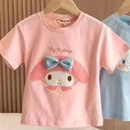 2026 New Cartoon Sanrio Kuromi My Melody Cinnamoroll Girls Short Sleeve T-Shirt Summer Kawaii Children'S Clothes Gifts 90-140cm