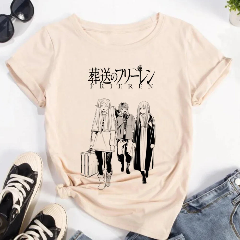 Frieren Tshirt Women Streetwear Anime Funny T-shirts Girl Y2k Designer Funny Female Clothing