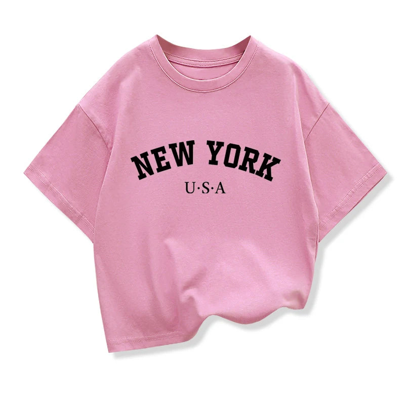 Summer Baby Boy Clothes Kid Girls Casual Tops New York Printed T-shirts Children Fashion Crew Neck Short Sleeve Top
