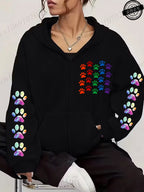 Women Zip Up Hoodies Watercolor Paw Printed Zipper Jackets Coats Autumn Winter Hoody Sweatshirt Fashion Casual Zip Up Hoodie Top