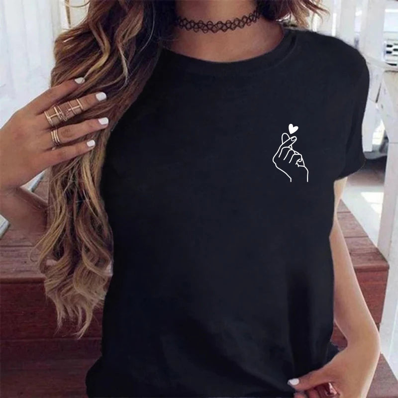 New Women T Shirt Cute Than Heart Printed T-shirt Fashion Love Heart Loose Short Sleevs Round Neck T-shirt Casual Female Tops