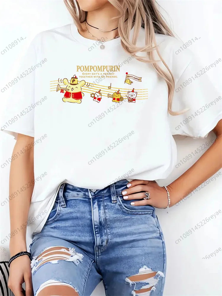 Women T Shirt Funny Pom Pom Purin Printed Tops Tee Female Short Sleeve Tshirt Harajuku Tee Shirts 90s Girls T-shirts