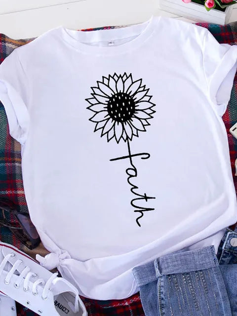 Plus Size Brave Soul L American Retro Letters Love White T-shirt Women Short Sleeve Round Neck Casual Top Summer Aesthetics Tops