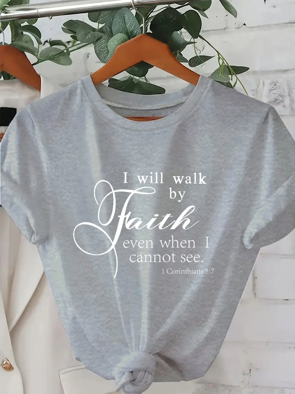 Walk By Faith Women's Tee - Bible Verse Graphic Pink Casual Top