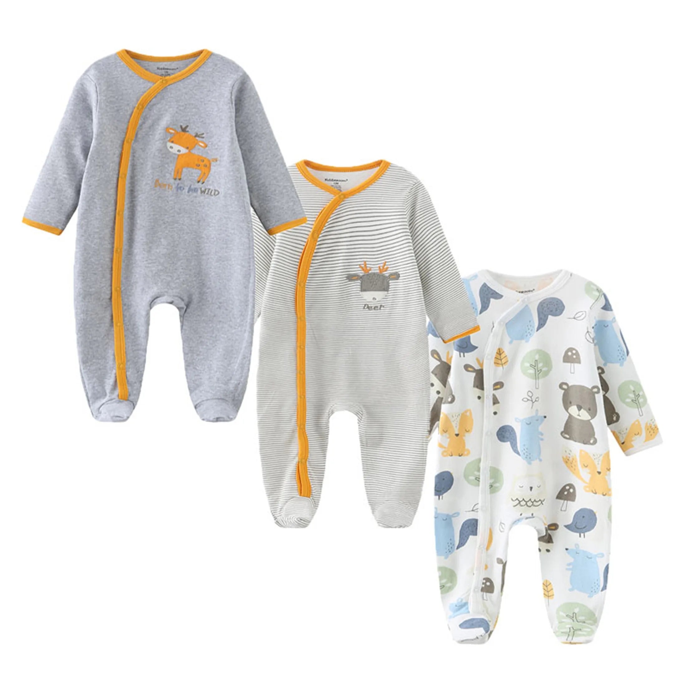 Kiddiezoom 3 Pcs/Lot Autumn Winter Unisex Cartoon Long Sleeve Baby Boy Girl Romper 100%Cotton Soft Newborn Jumpsuits Clothing
