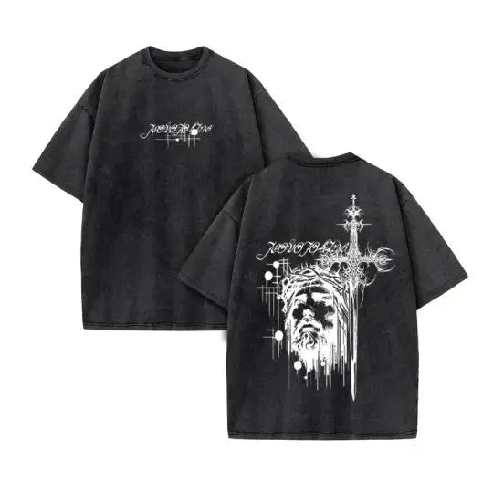 Jesus Christian Design New Summer Men's Top T-shirt Wash Short Sleeve Street Print Vintage T-shirt Oversized for Men and Women