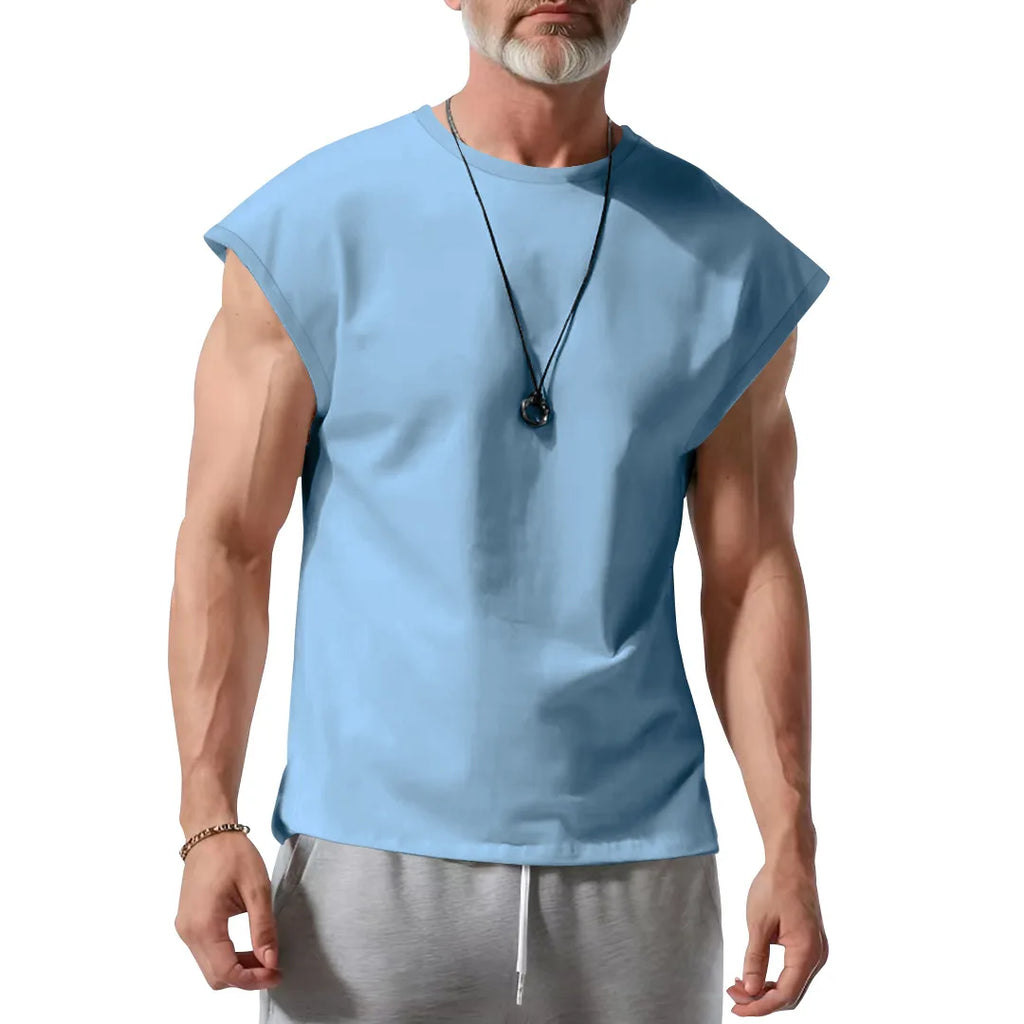Amazon cross-border American summer new vest men's loose youth casual solid color thin shoulder T-shirt for men