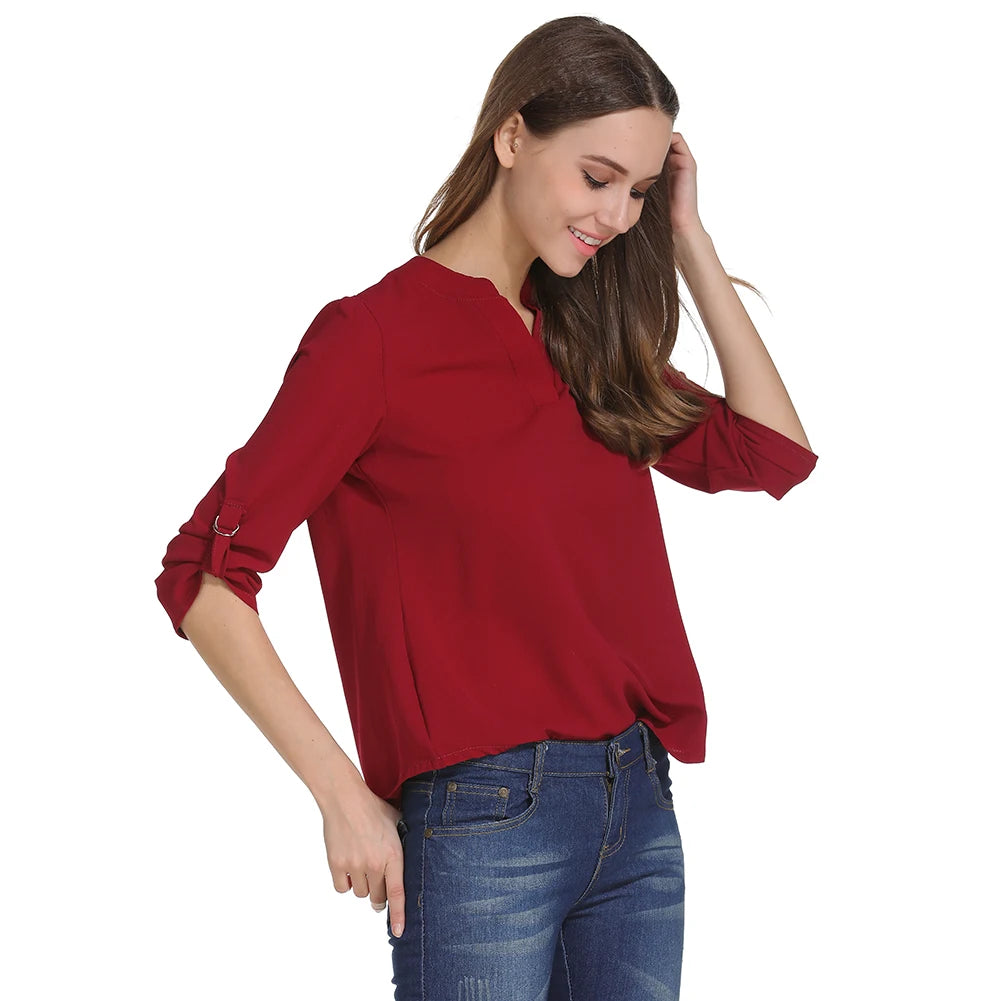 Plus Size Blouse Clothing Women Long Sleeve Shirt Chiffon Blouse Ladies Top