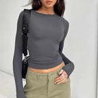 Women Casual Long Sleeve T-Shirts Spring Autumn Solid Slim Fit Pullovers Tees Shirts Female Streetwear Base Tees Tops