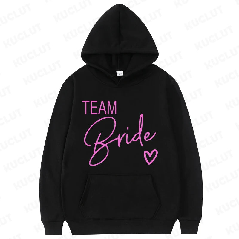 Team Bride Matching Hoodies Women Soft Casual Bridesmaid Bachelorette Party Gift Hooded Sweatshirts Wedding Group Outfits Tops