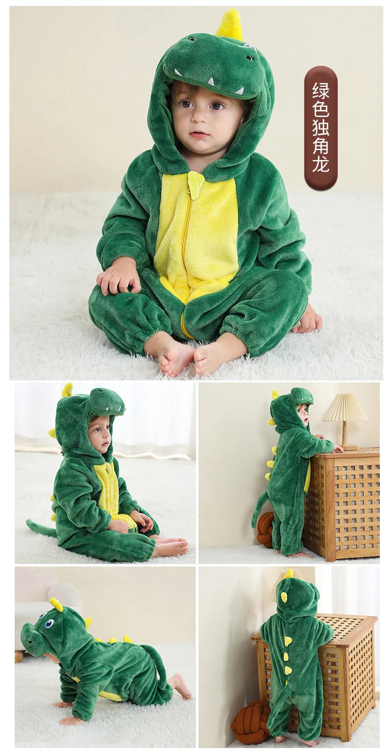 Cartoon Flannel Baby Rompers Unicorn Rabbit Dinosaur Pajamas Cotton Baby Boy Girls Animal Costume Baby Jumpsuit Kigurumi Outfits