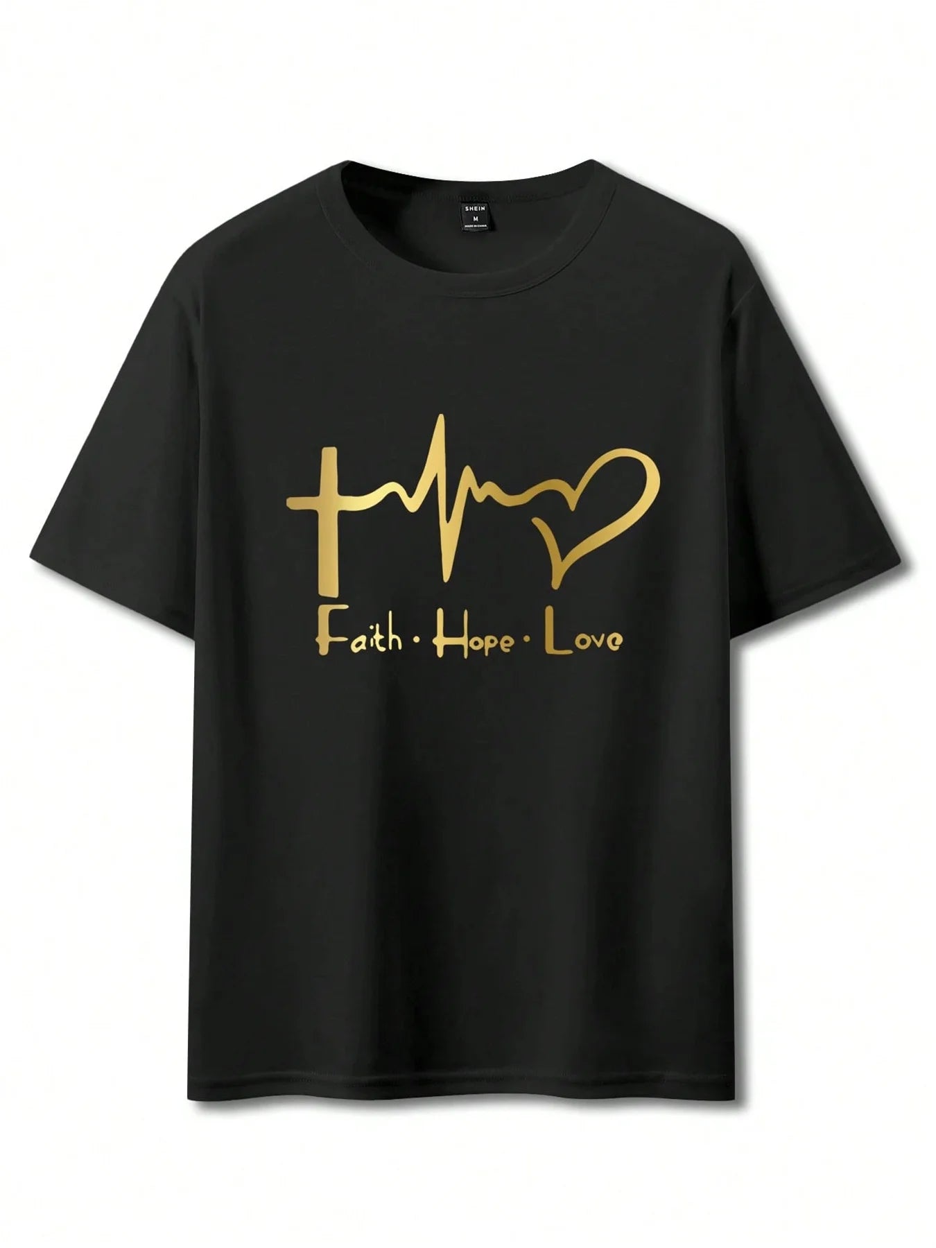 Men's Summer 100% Cotton Fashionable Casual Loose Large Size FAITH HOPE LOVE Printed Sports Round Neck Short Sleeve T-shirt Top