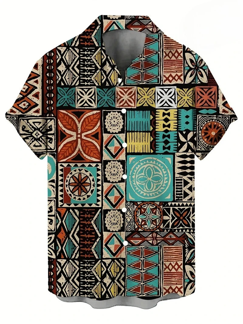 Hawaii Shirts for Men 3D Paisley Graphic Short-sleeved T-shirt Casual Lapel Buttons Male Tops Summer Oversized Bohemian Man Tees
