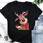 Women Tshirts Merry Christmas Tree Print Red Top Femal New Clothing Short Sleeve 90s Girls Lucky Deer T-shirts Aesthetic Clothes