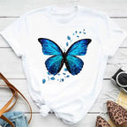 Fashion Women Men T Shirt Colorful Butterfly Petal Graphic Print T Shirt Casual Crew Neck Short Sleeve Plus Size T Shirt Unisex